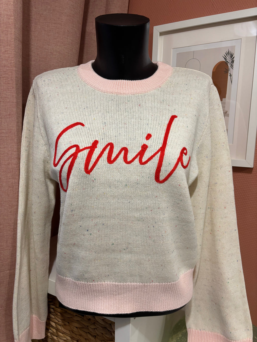 Pull « Smile » - Écru et rose