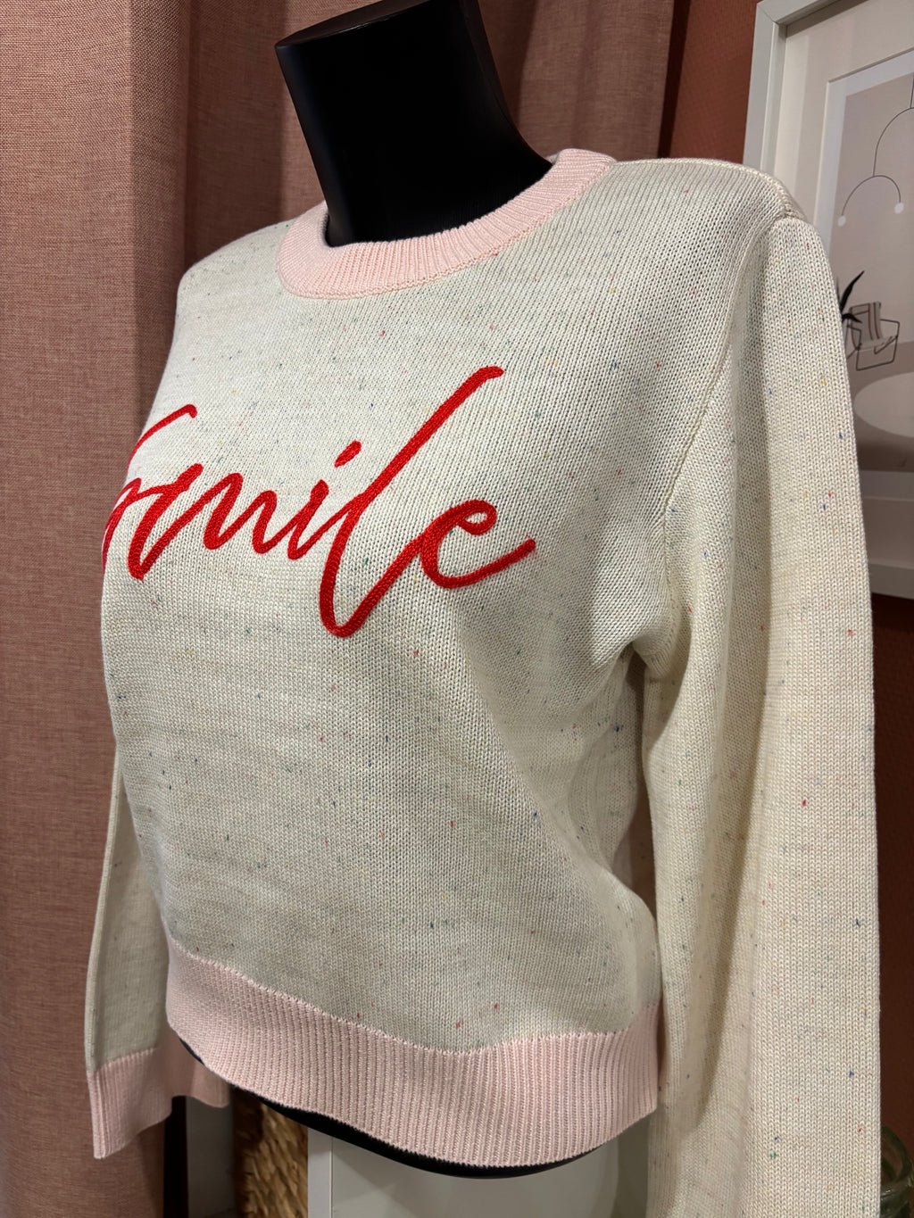 Pull « Smile » - Écru et rose