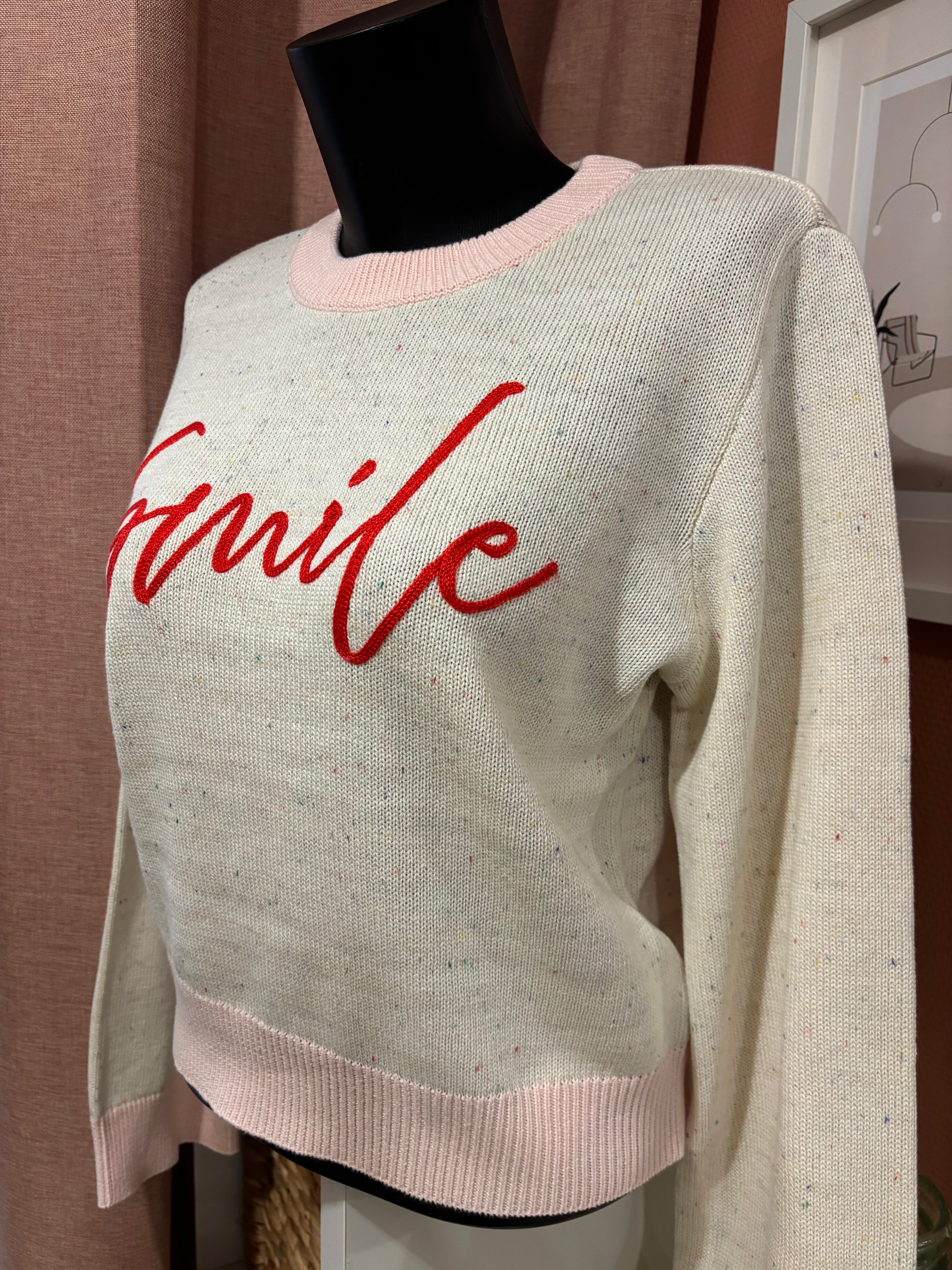 Pull « Smile » - Écru et rose