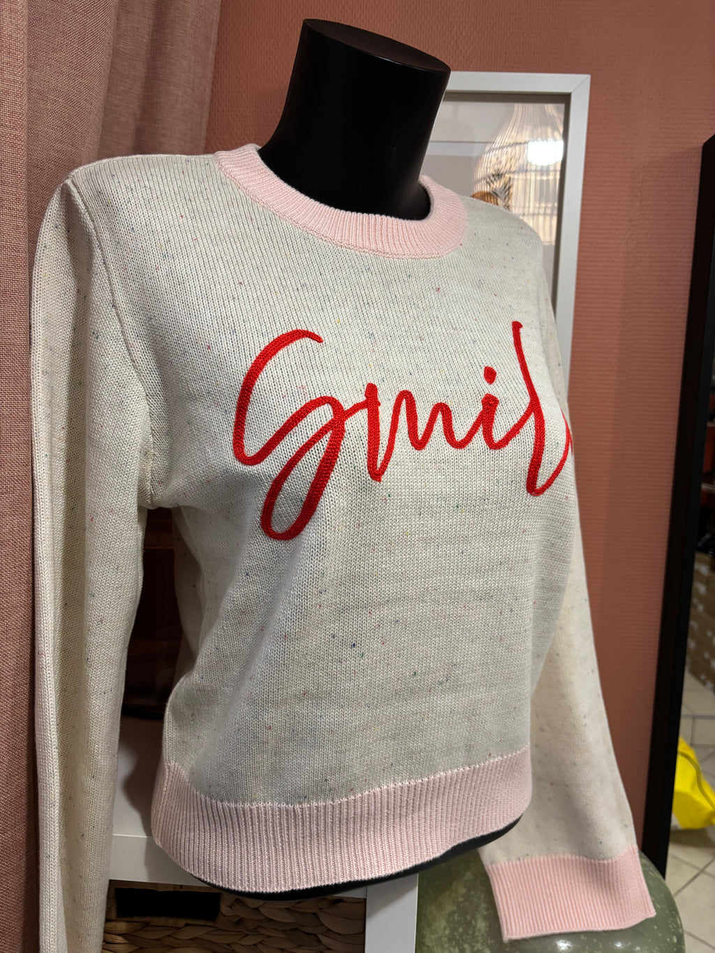 Pull « Smile » - Écru et rose